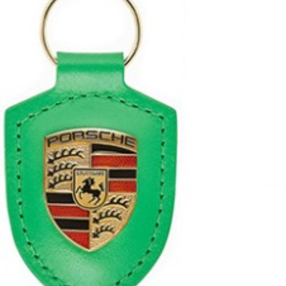 Python Green PORSCHE STUTTGART HOTROD Leather Crest KeyRing Key Chain - Picture 7 of 9